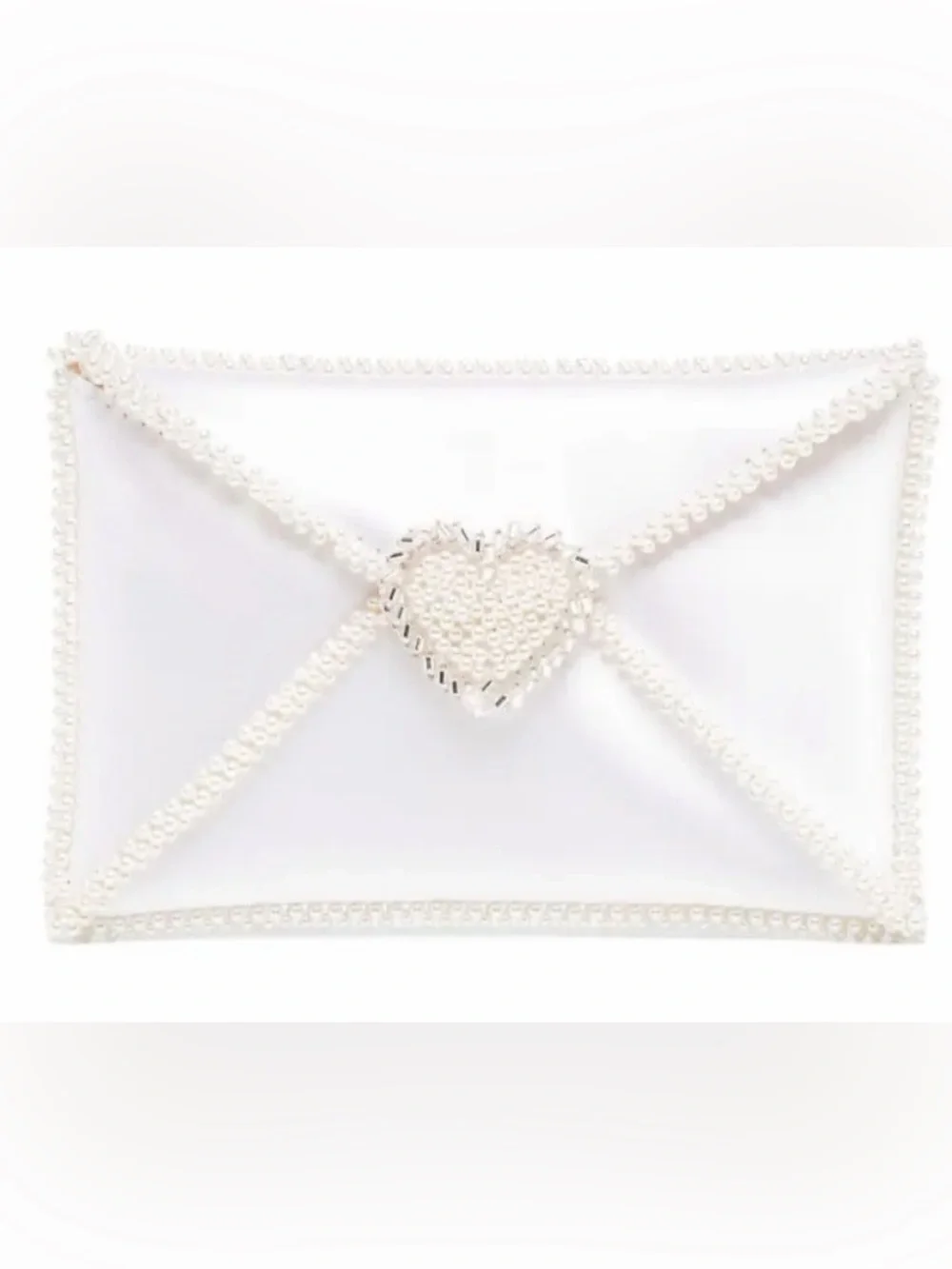 Vanina Love Letter Pearl-Trimmed White Envelope Clutch with Heart Accent